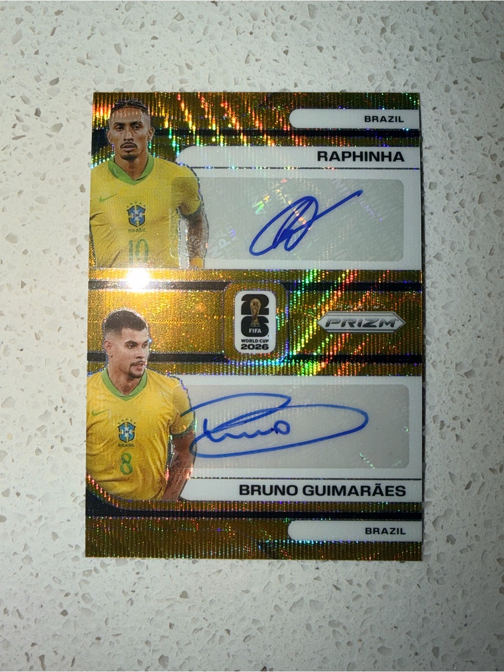 2026 Panini Prizm World Cup Raphinha Bruno Guimaraes Dual Auto Gold Prizm 1/2